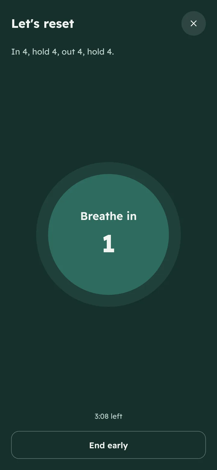 A breathing exercise saying Breathe in.